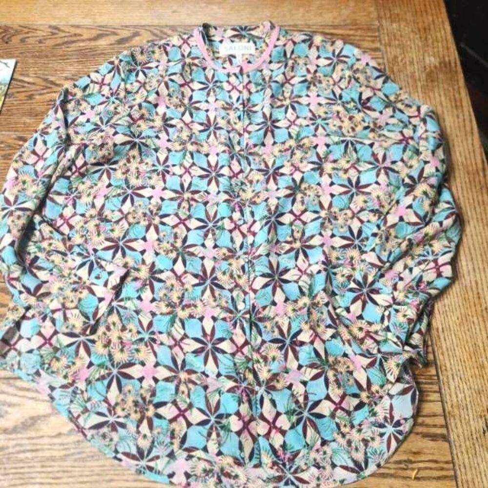 Saloni blue&pink patterned button down shirt sz. 8